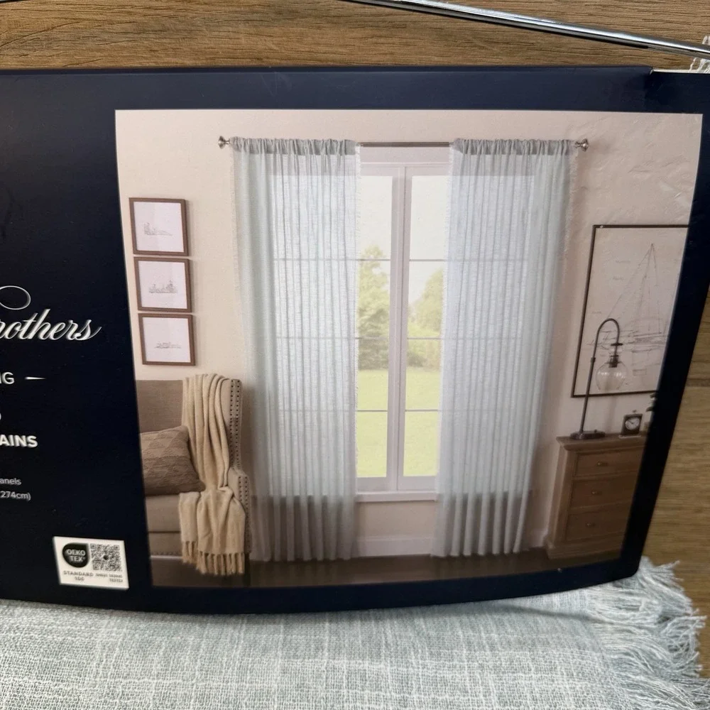 Brooks Brothers Set of 2 Window Curtains Light Blue Fringe Light Filtering Boho
